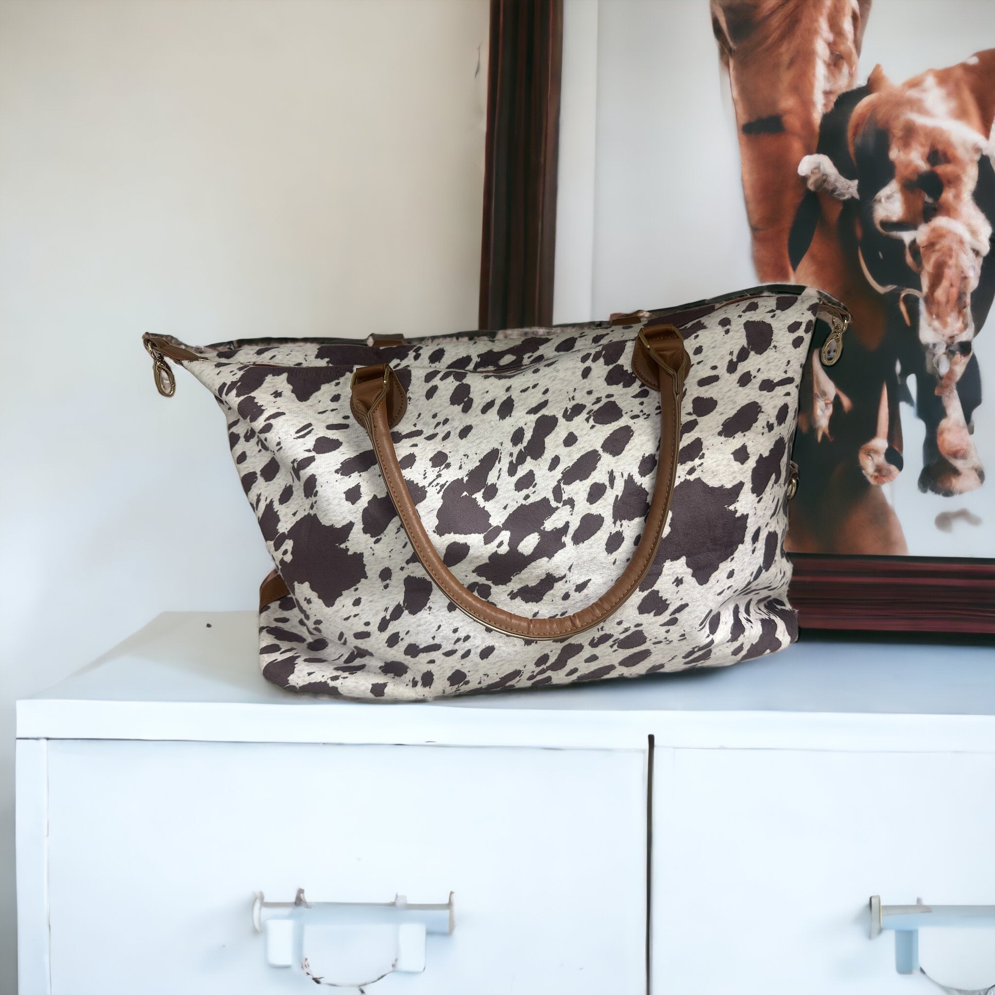 Brindle Cow Print Weekender store Bag